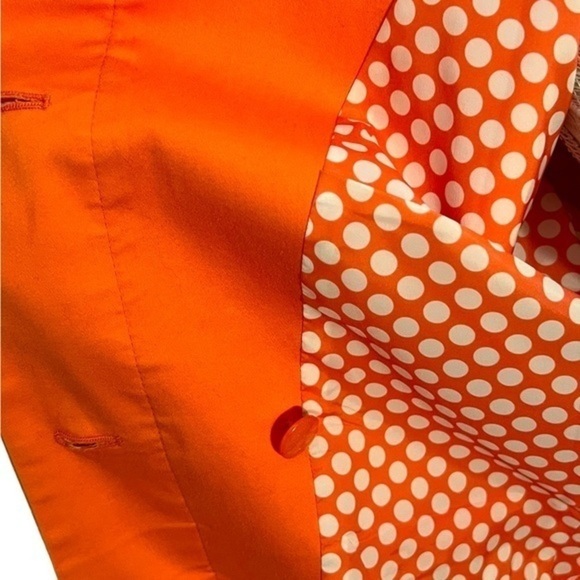 Etcetera Spring Trench Coat Coral with Gold Buttons and Polka Dot Lining - Picture 3 of 11